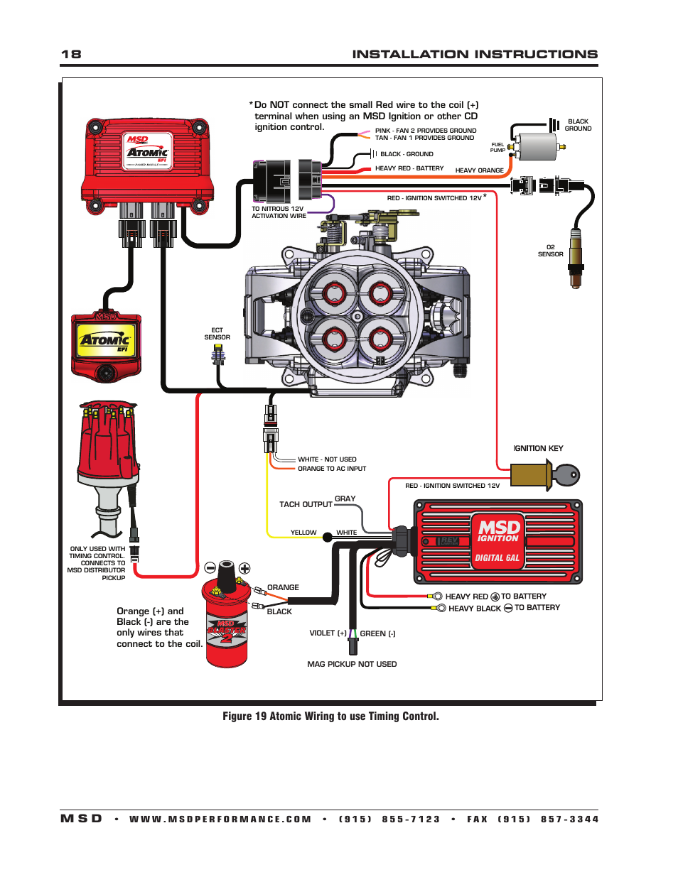 18 installation instructions m s d, Figure 19 atomic wiring to use timing control | MSD 2910 Atomic EFI Master Kit Installation User Manual | Page 18 / 28