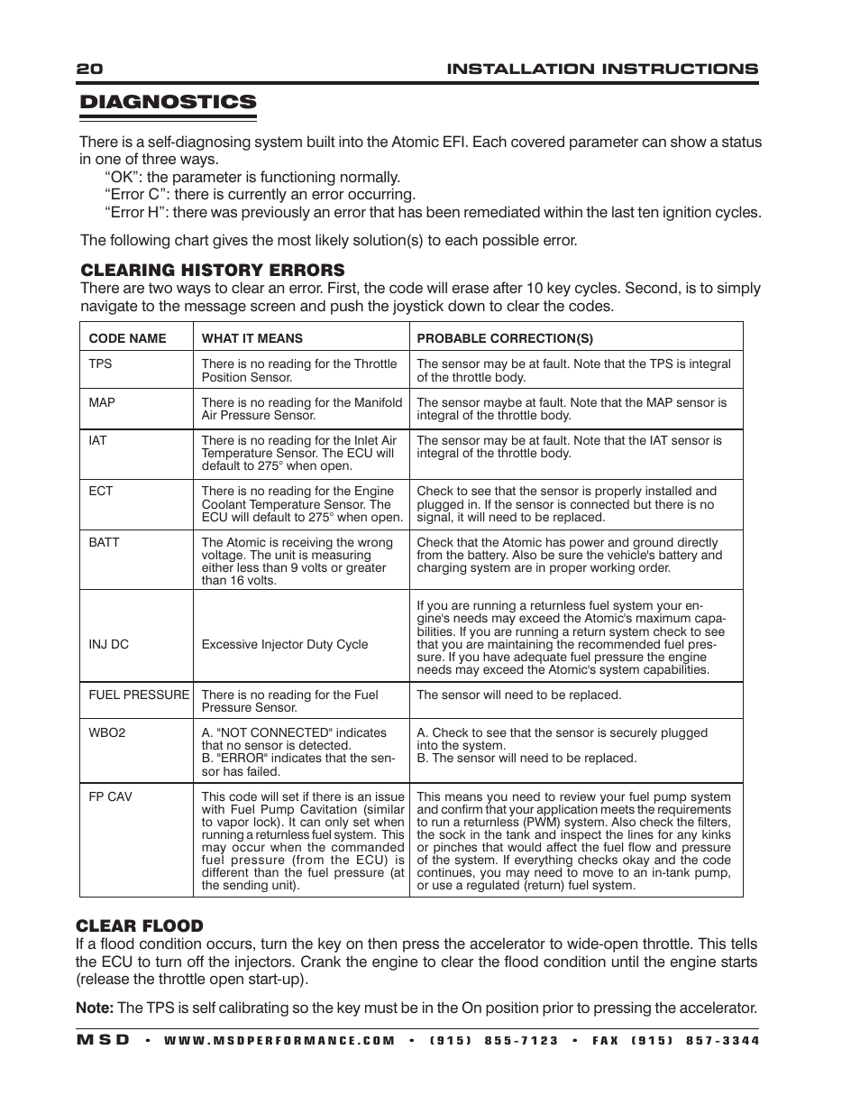 Diagnostics | MSD 2910 Atomic EFI Master Kit Installation User Manual | Page 20 / 28