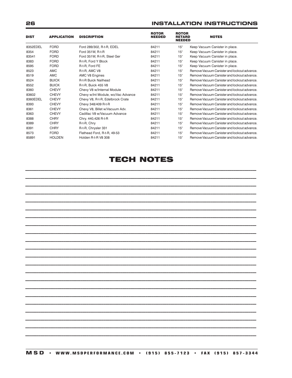 26 installation instructions m s d | MSD 2910 Atomic EFI Master Kit Installation User Manual | Page 26 / 28