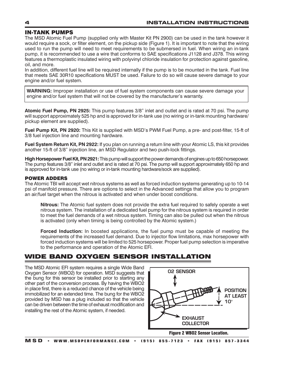 Wide band oxygen sensor installation | MSD 2910 Atomic EFI Master Kit Installation User Manual | Page 4 / 28
