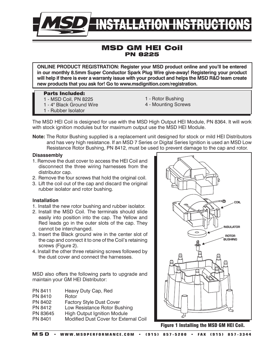 MSD 8225 GM HEI Distributor Coil Installation User Manual | 2 pages
