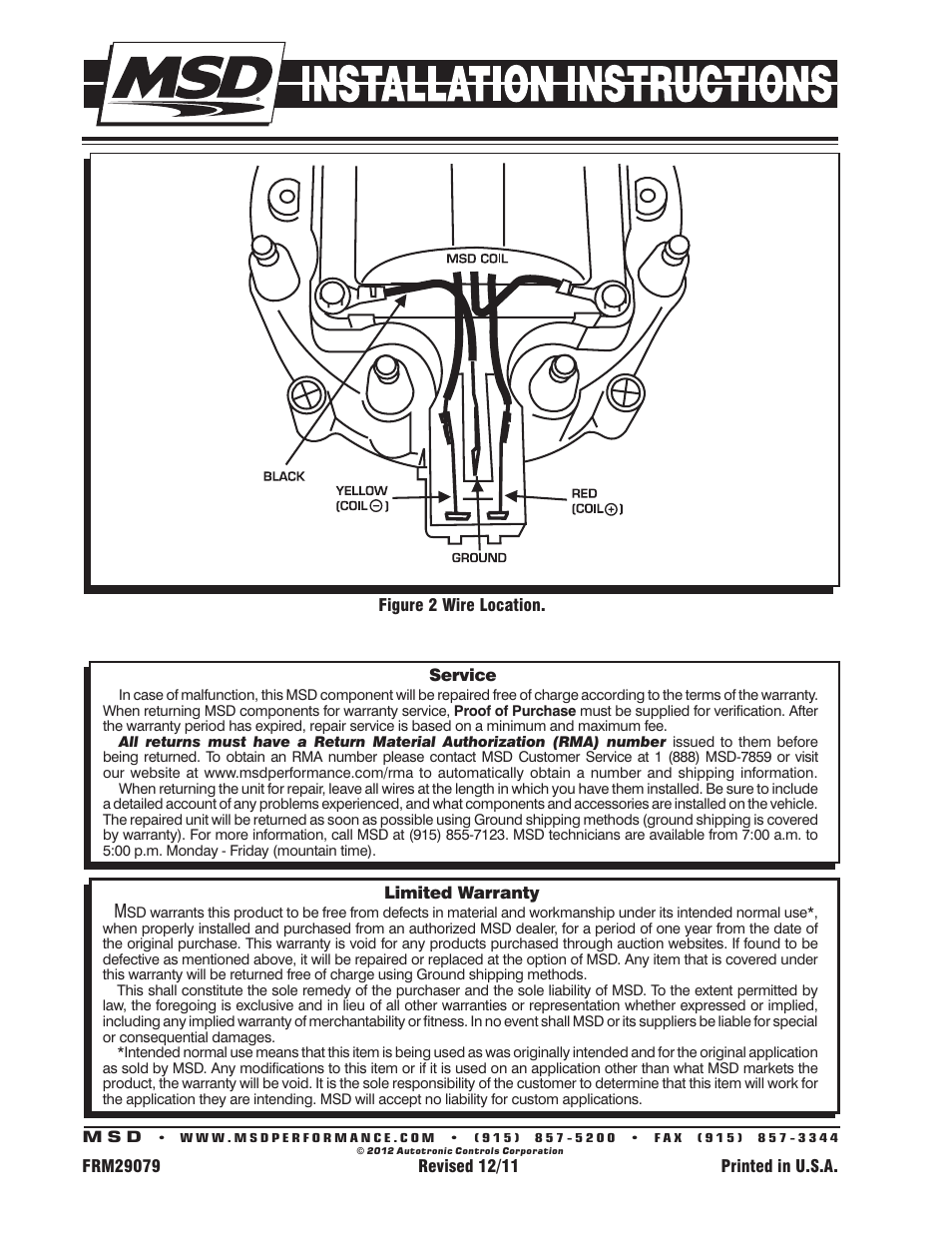 MSD 8225 GM HEI Distributor Coil Installation User Manual | Page 2 / 2