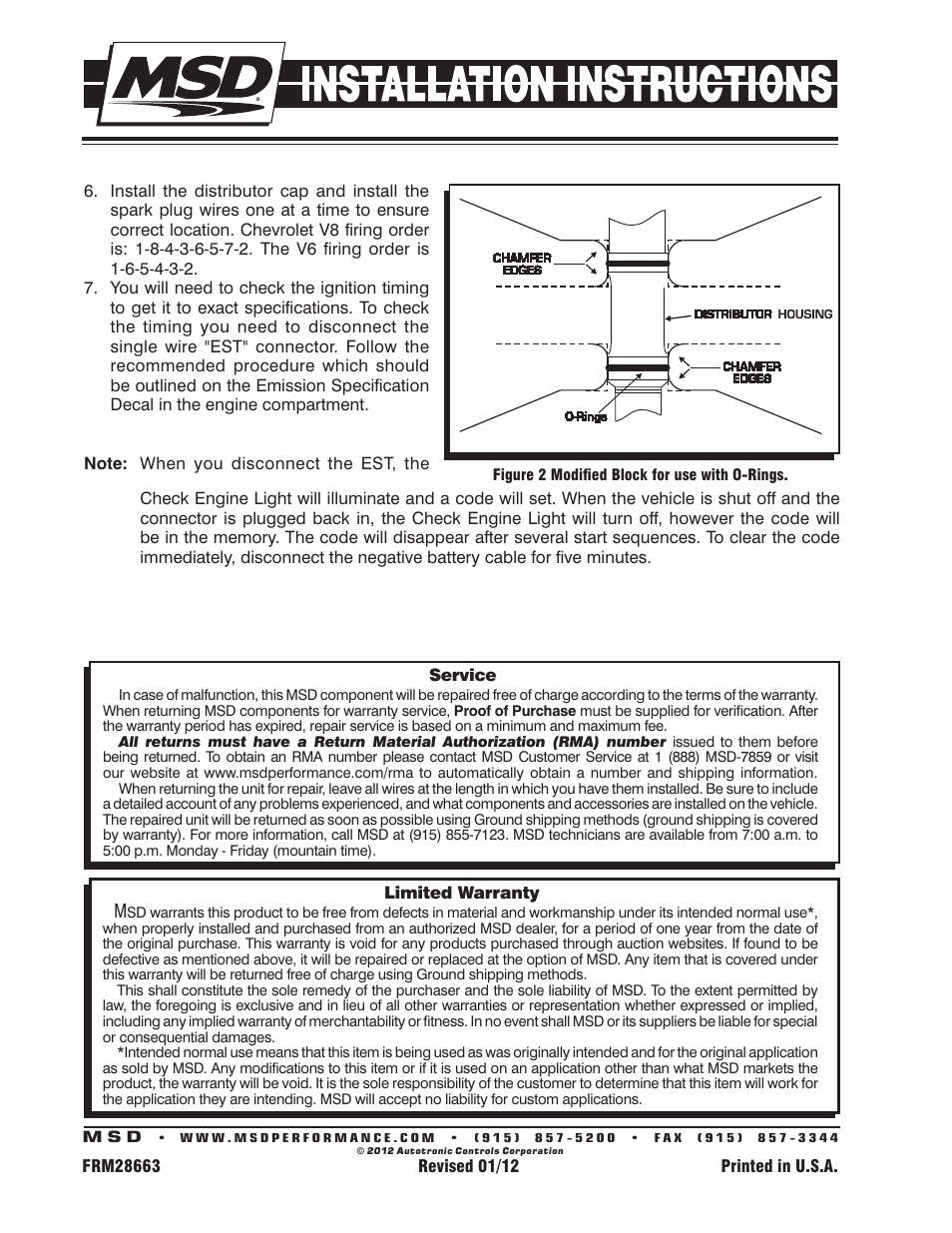 MSD 8366 GM Late Model HEI V8 Ext Coil Distributor Installation User Manual | Page 2 / 2