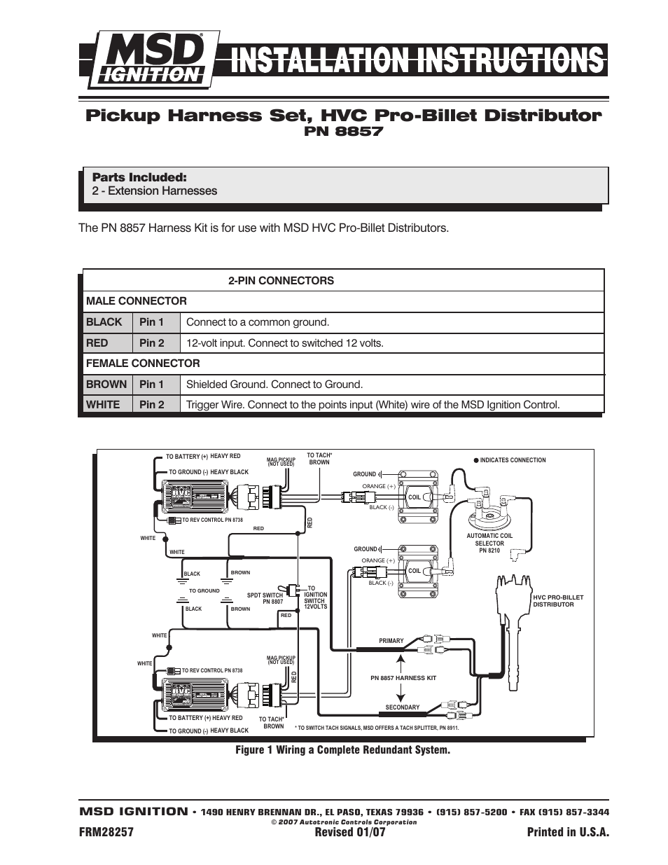 MSD 8857 Pickup Harness Set, HVC Pro Dist Installation User Manual | 1 page