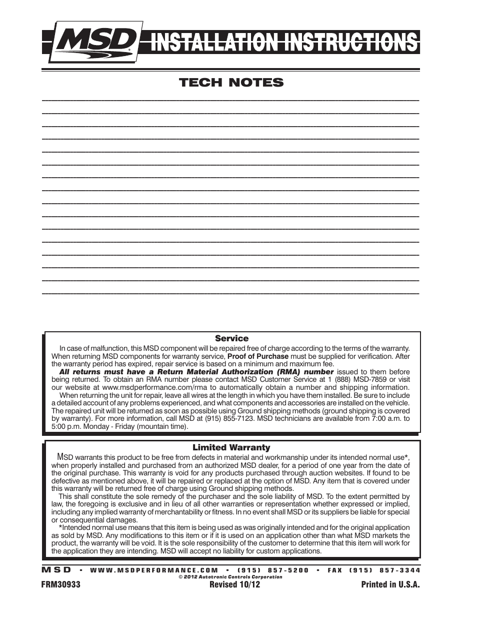 MSD 5095 DynaForce Starter, Chevy_GM Small and Big Block V8 Installation User Manual | Page 4 / 4