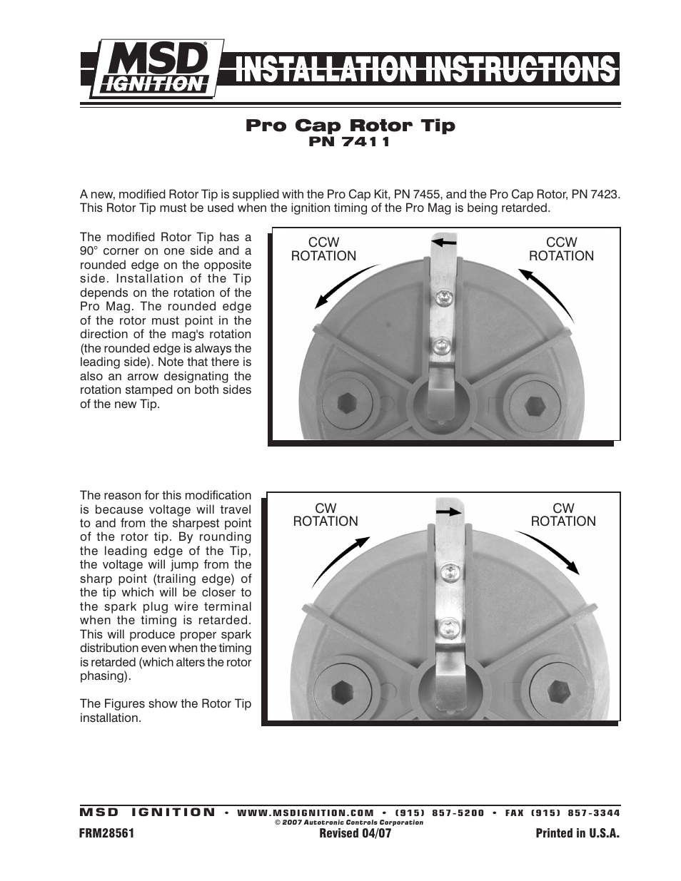 MSD 7423 Rotor for Pro Cap, fits PN 7455 MAG Installation User Manual | 1 page