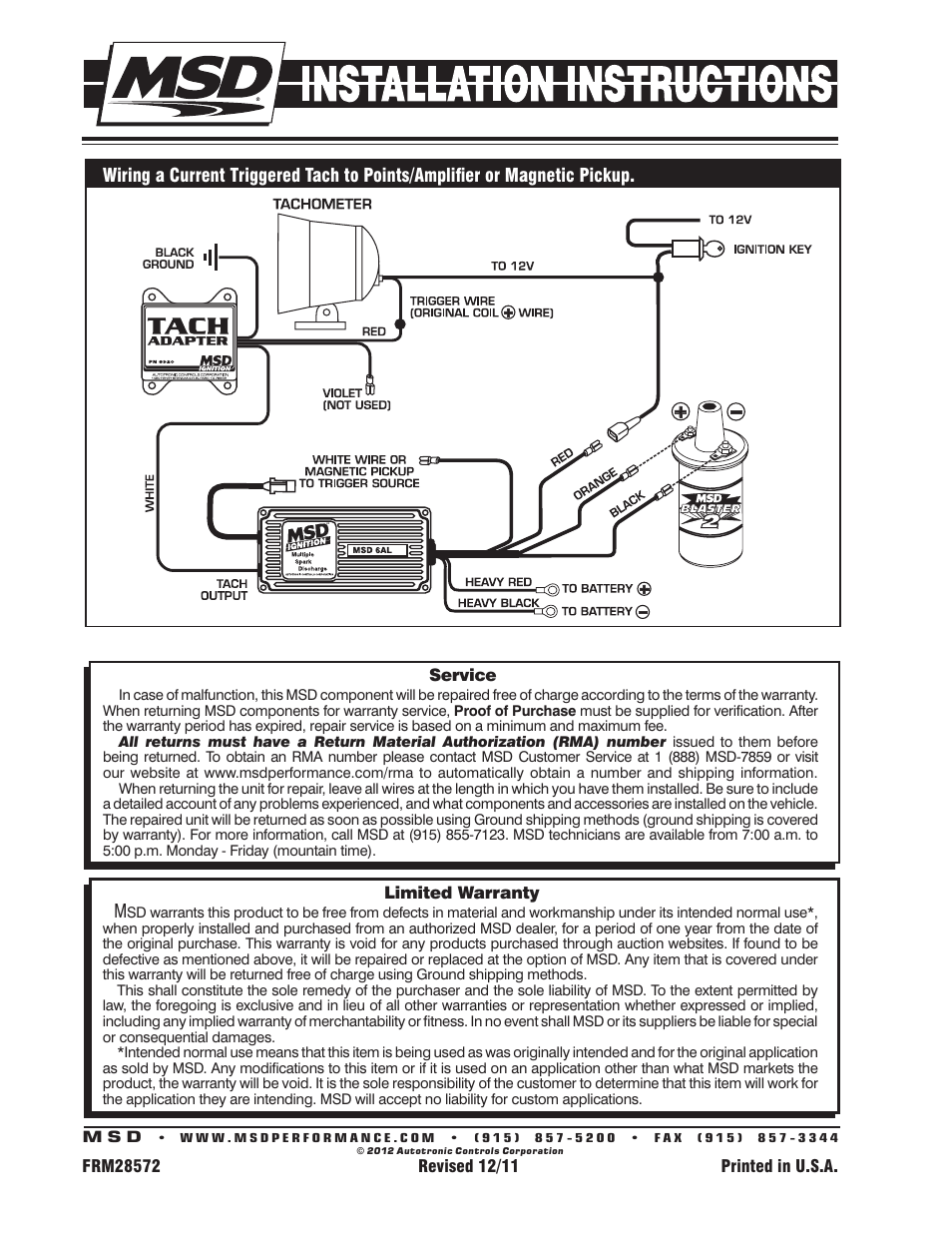 MSD 8920 Tach Adapter, Magnetic Trigger Installation User Manual | Page 2 / 2