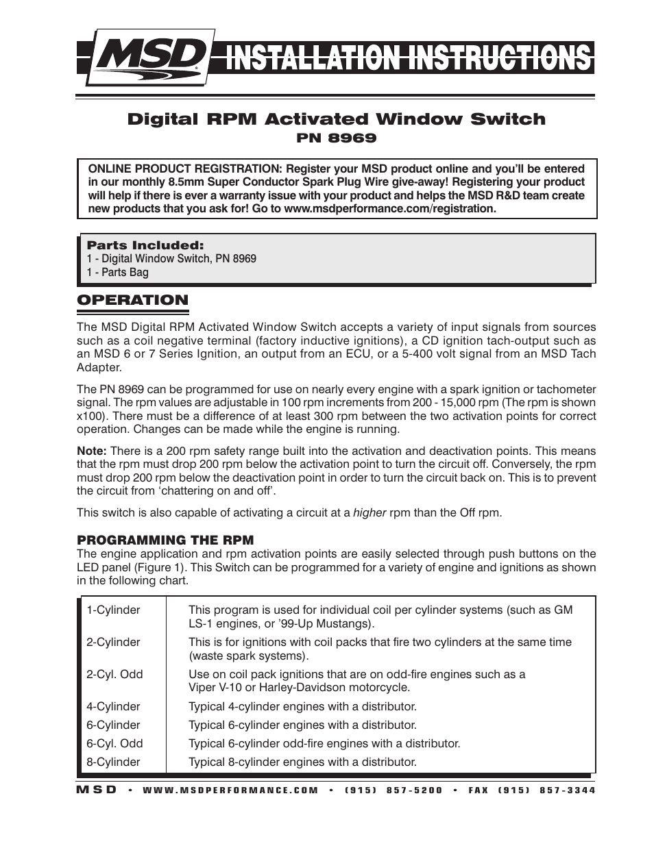 MSD 8969 Digital RPM Window Switch Installation User Manual | 4 pages
