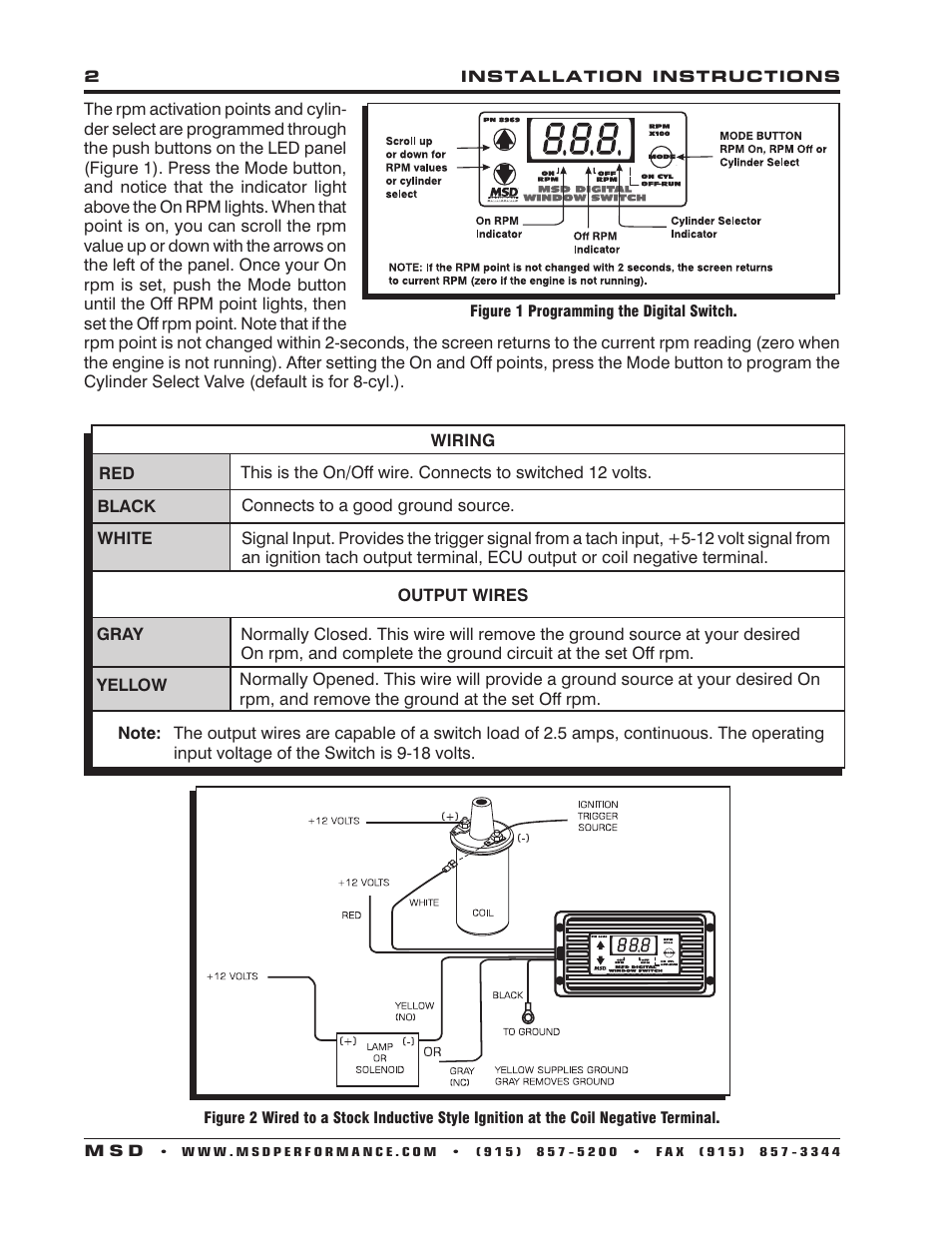 MSD 8969 Digital RPM Window Switch Installation User Manual | Page 2 / 4