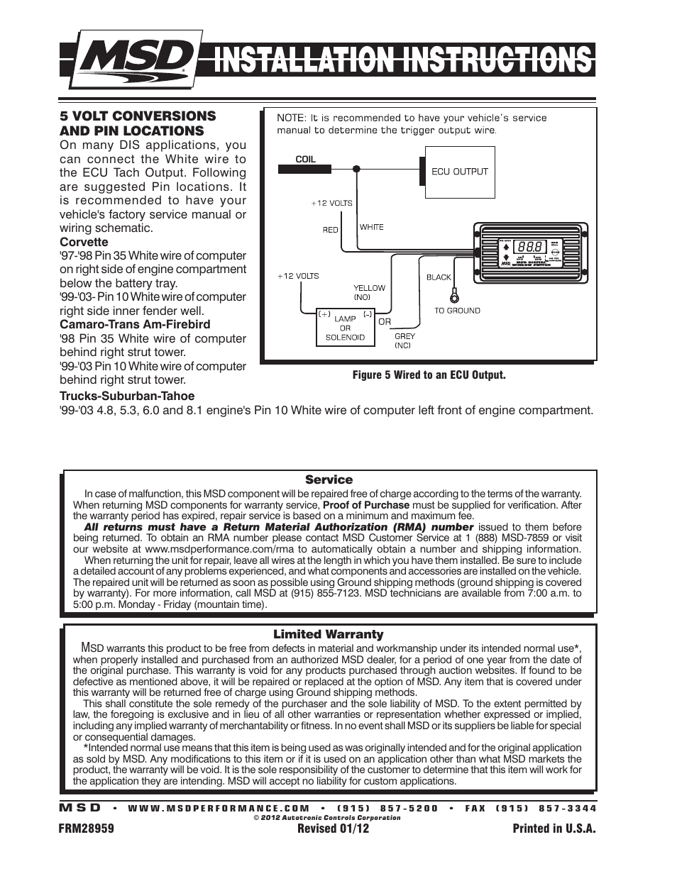 MSD 8969 Digital RPM Window Switch Installation User Manual | Page 4 / 4
