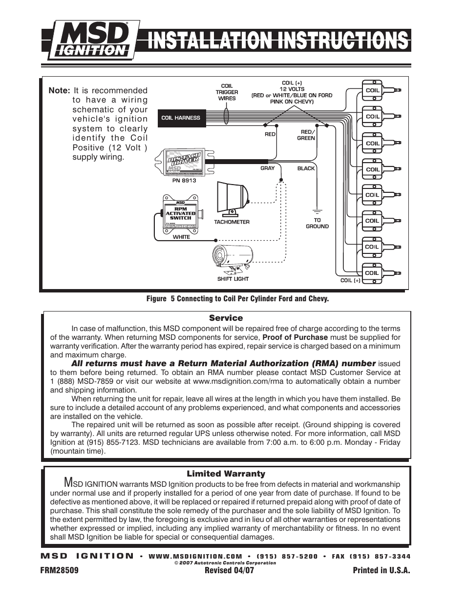 MSD 8913 Tach Driver, DIS Ignitions Installation User Manual | Page 4 / 4