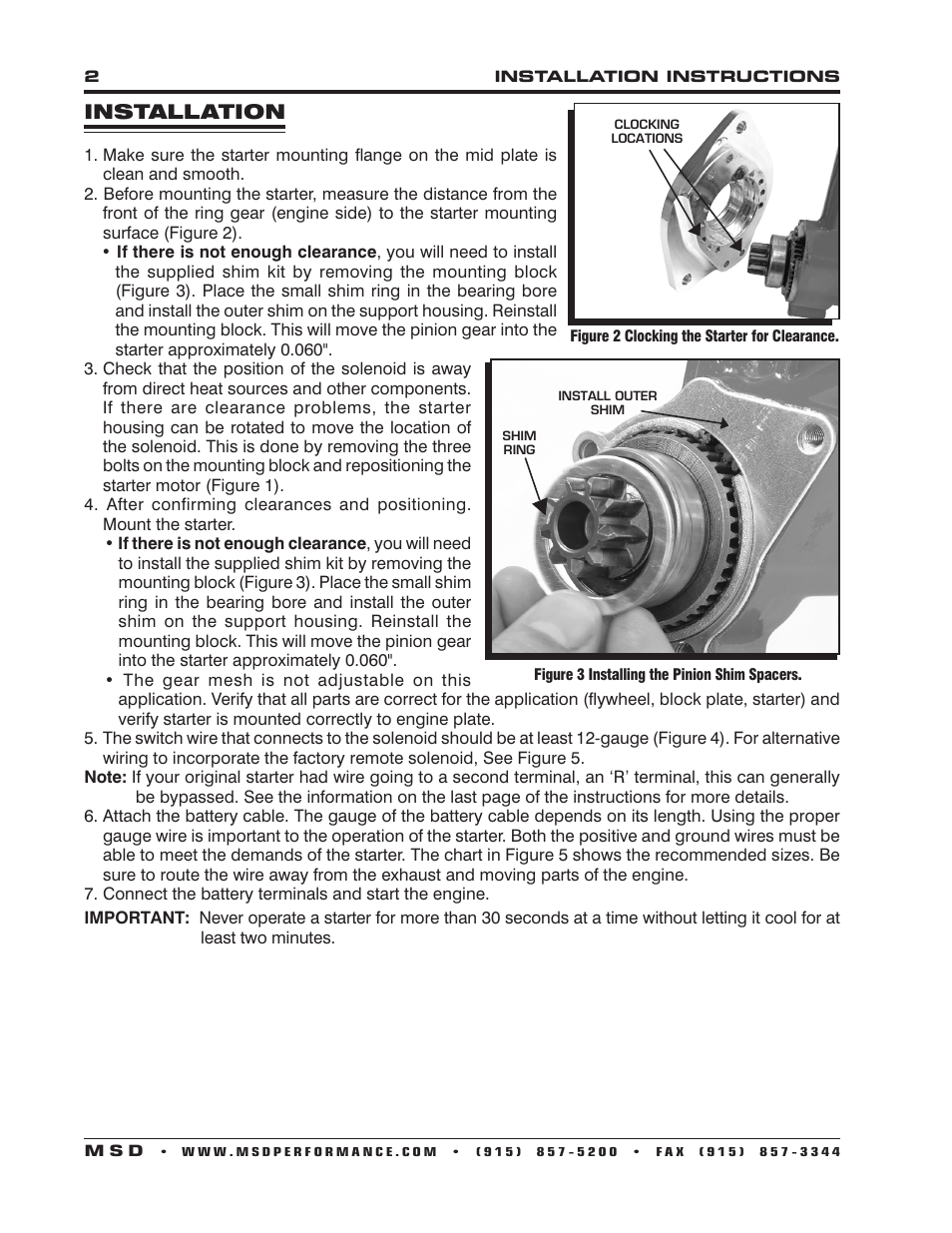 Installation | MSD 50901 DynaForce Starter Ford SB V8, 3_8th depth Installation User Manual | Page 2 / 4