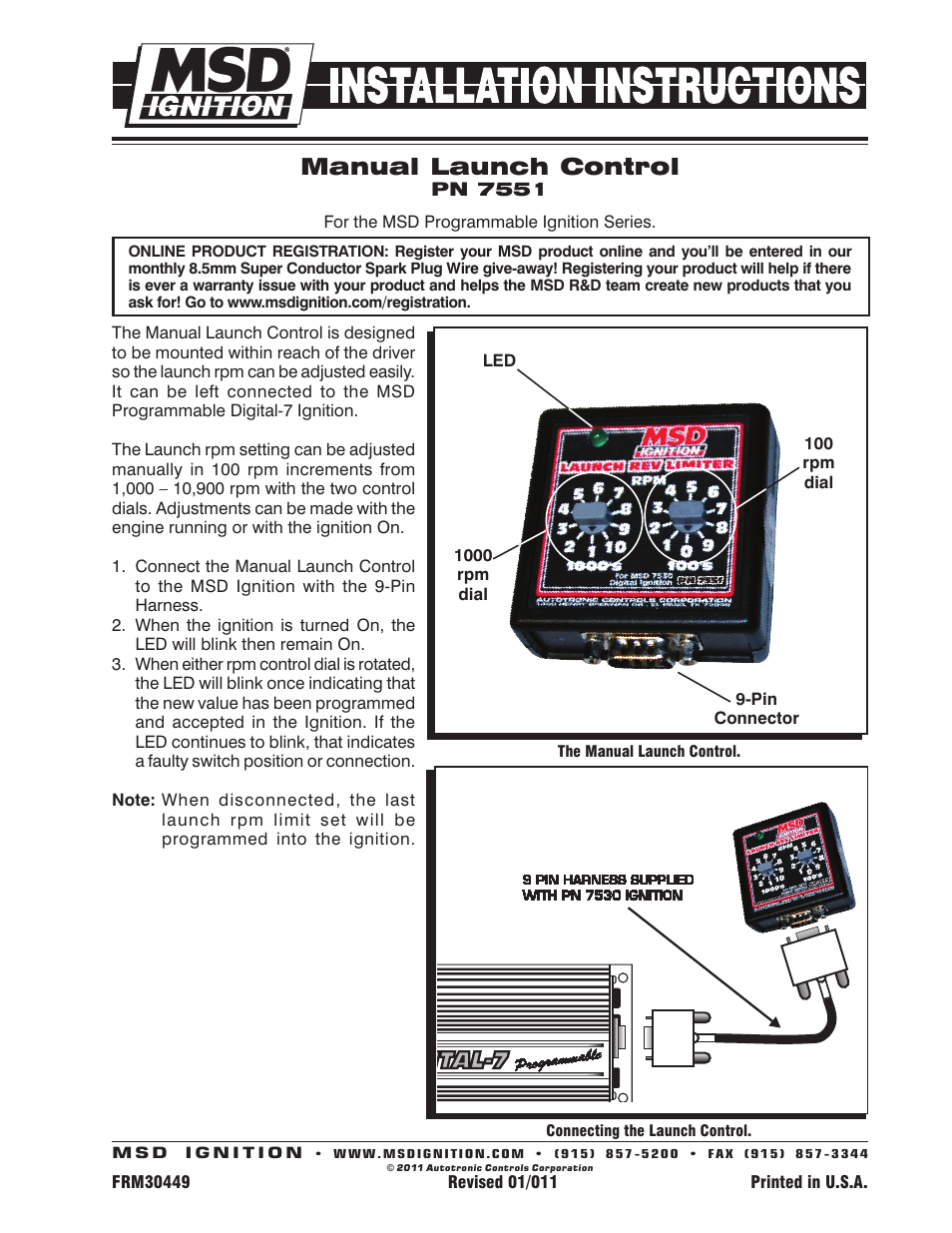 MSD 7551 Launch Rev Limiter Switch Box Installation User Manual | 1 page