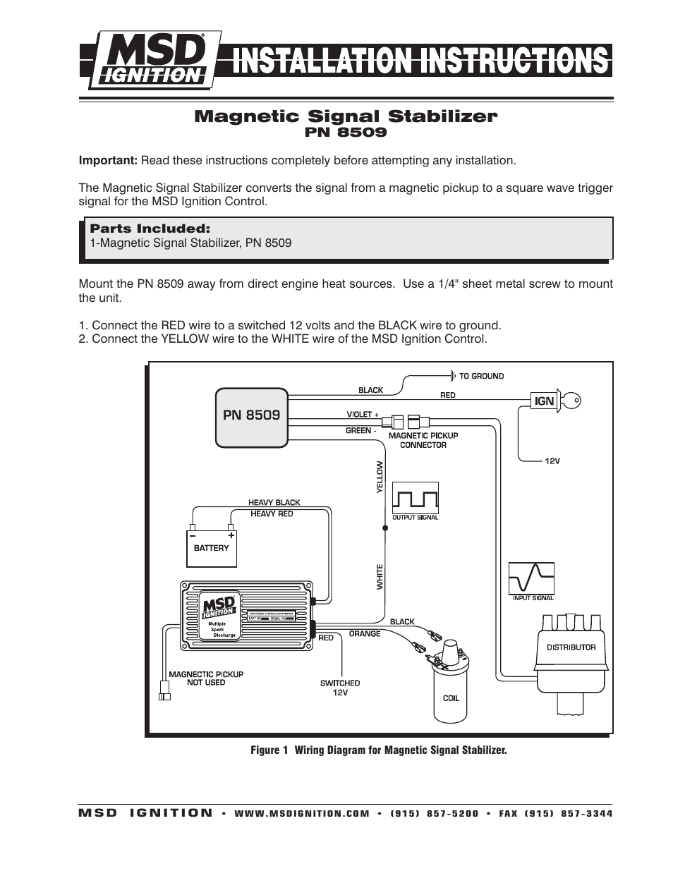 MSD 8509 Magnetic Signal Stabilizer Installation User Manual | 2 pages
