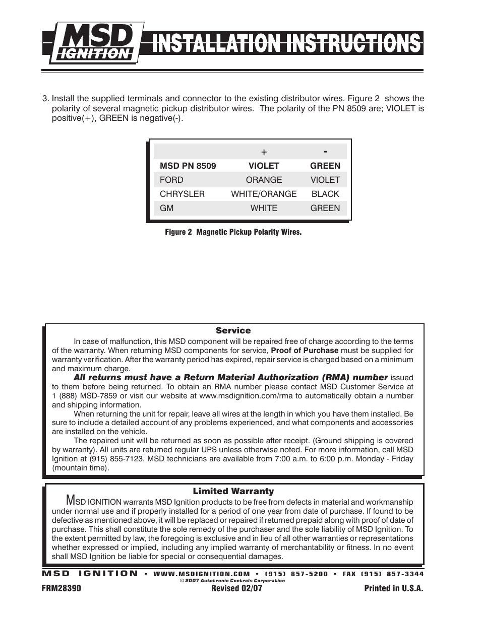 MSD 8509 Magnetic Signal Stabilizer Installation User Manual | Page 2 / 2