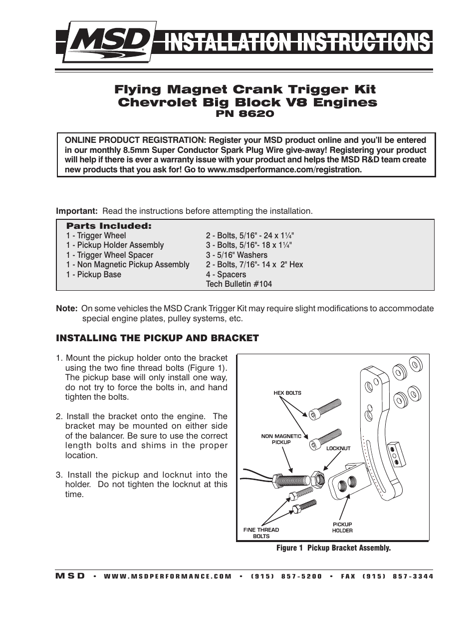 MSD 8620 Chevy Big Block Crank Trigger Kit Installation User Manual | 2 pages