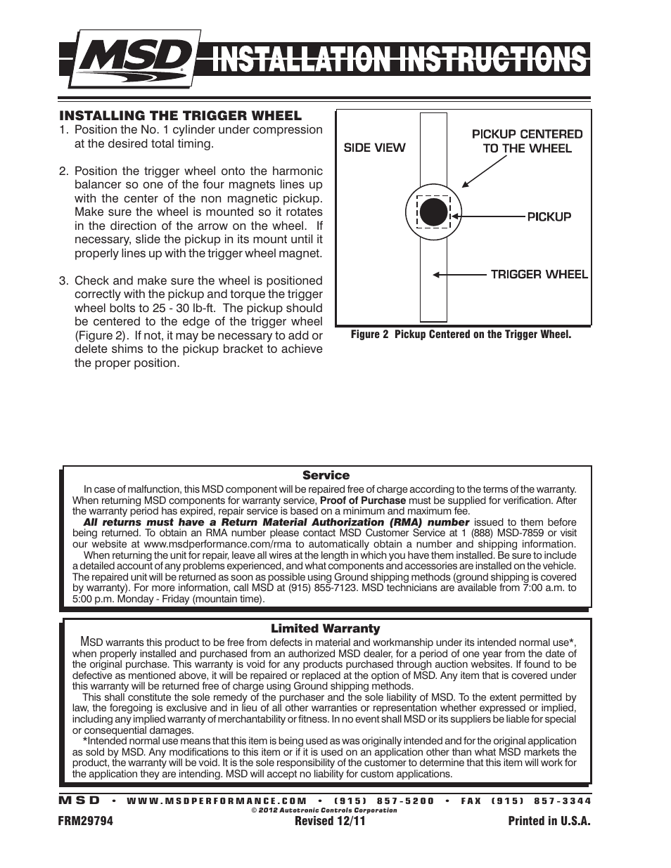MSD 8620 Chevy Big Block Crank Trigger Kit Installation User Manual | Page 2 / 2