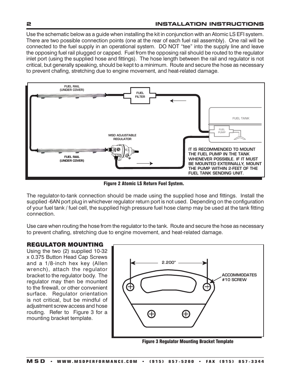 Regulator mounting | MSD 2922 Fuel Pump Return Kit Installation User Manual | Page 2 / 8