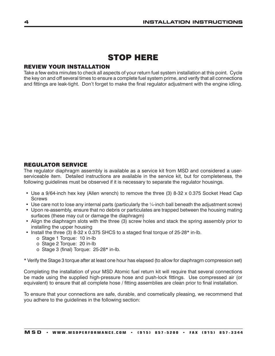 Stop here | MSD 2922 Fuel Pump Return Kit Installation User Manual | Page 4 / 8