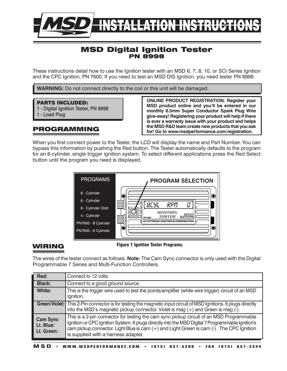 MSD 8998 Single Channel Digital Ignition Tester Installation User Manual | 8 pages
