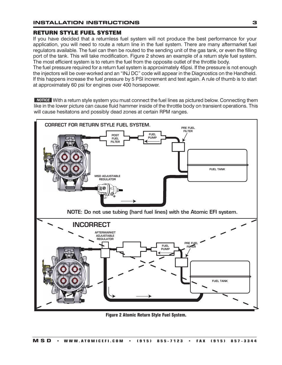 Incorrect, Return style fuel system | MSD 2920 Atomic EFI Master Kit Installation User Manual | Page 3 / 4