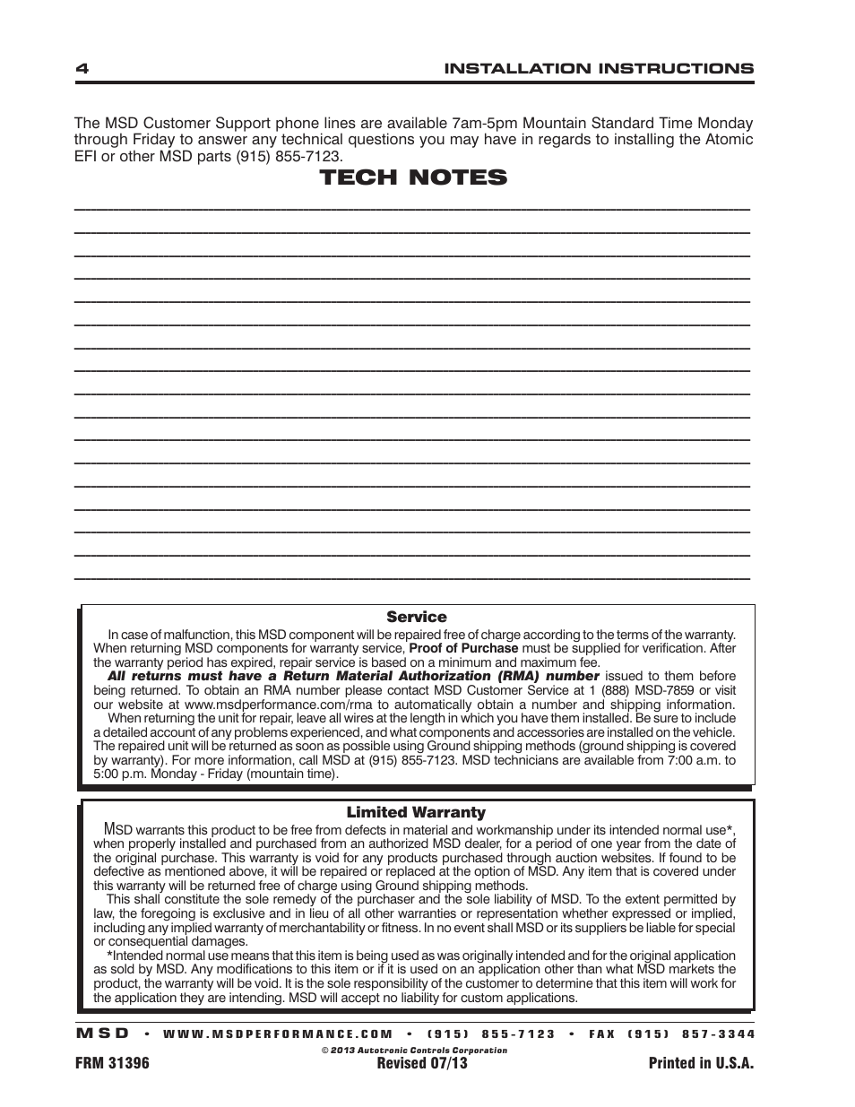 MSD 2920 Atomic EFI Master Kit Installation User Manual | Page 4 / 4