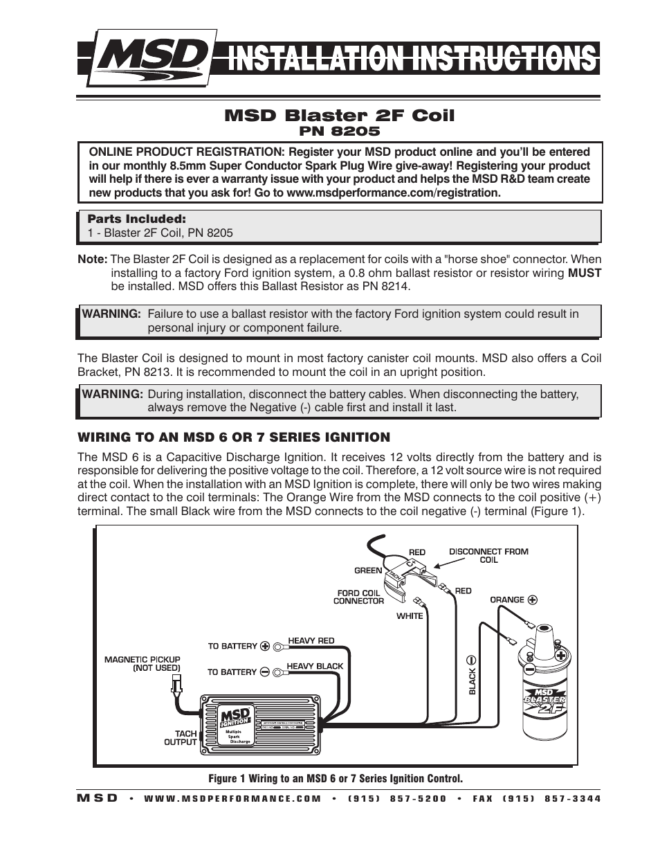 MSD 8205 Blaster 2 Coil, Ford High-Performance Installation User Manual | 2 pages
