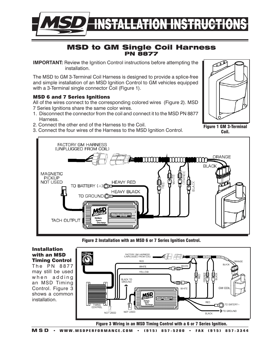 MSD 8877 Harness, MSD To Late Model ’96-On GMs Installation User Manual | 2 pages