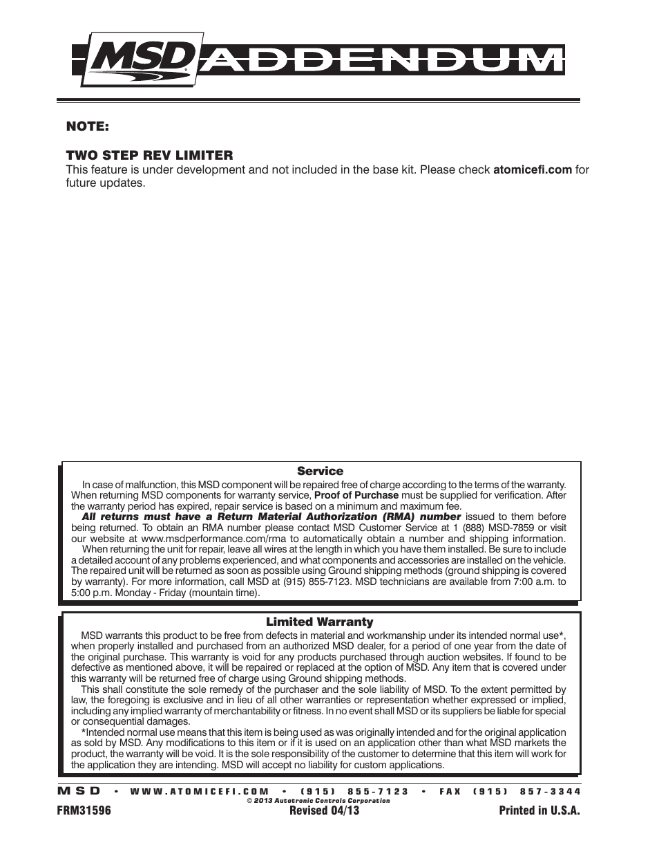 MSD 2950 Atomic LS2_LS3 Master Kit User Manual | Page 2 / 2