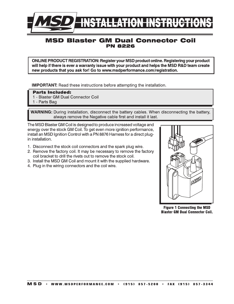 MSD 8226 GM Dual Connector Coil Installation User Manual | 2 pages