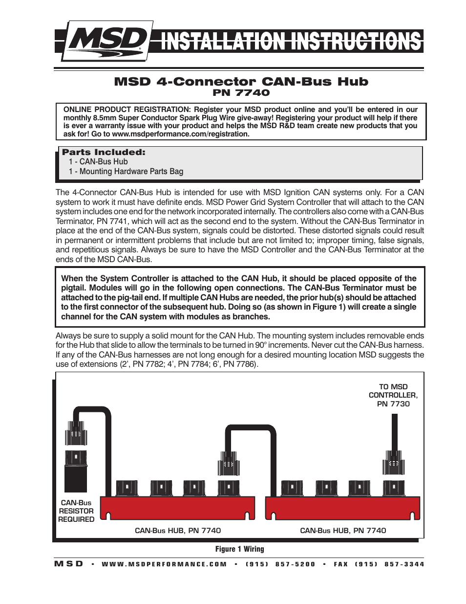 MSD 7740 4-Connector CAN-Bus Hub Installation User Manual | 2 pages