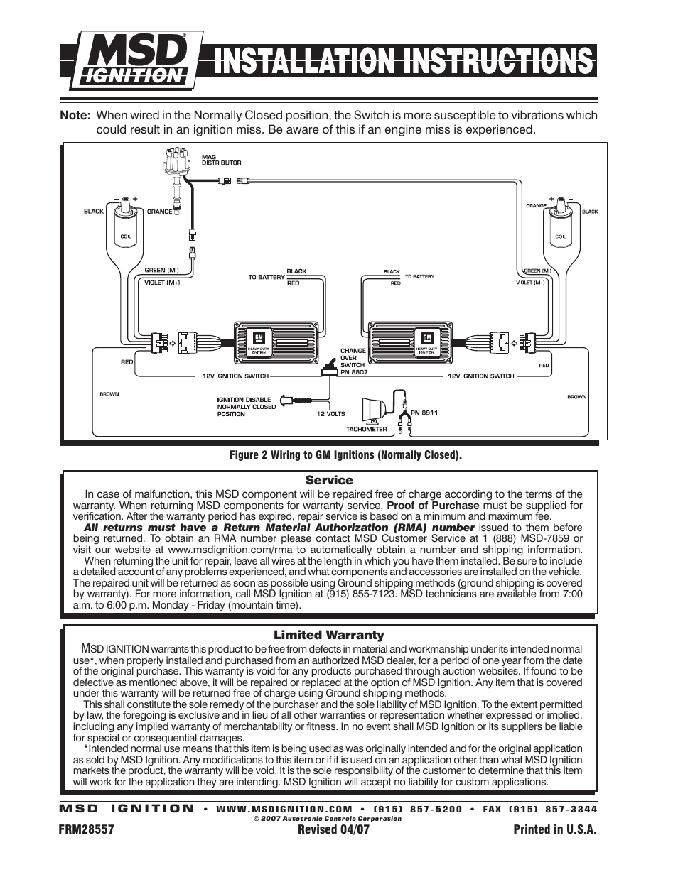 MSD 8812 Universal, Push Button, Alt. Action Switch Installation User Manual | Page 2 / 2