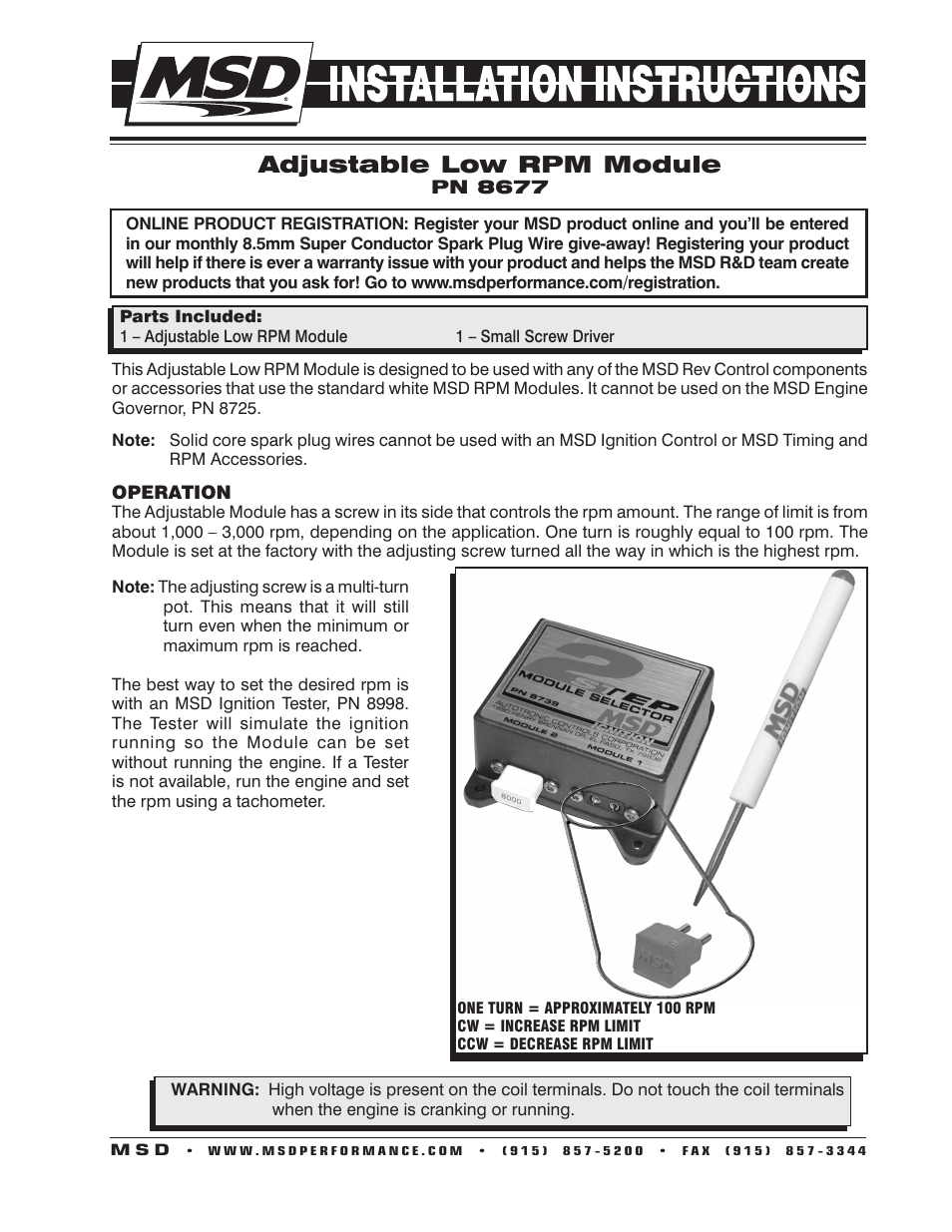 MSD 8677 Adjustable RPM Module Installation User Manual | 2 pages