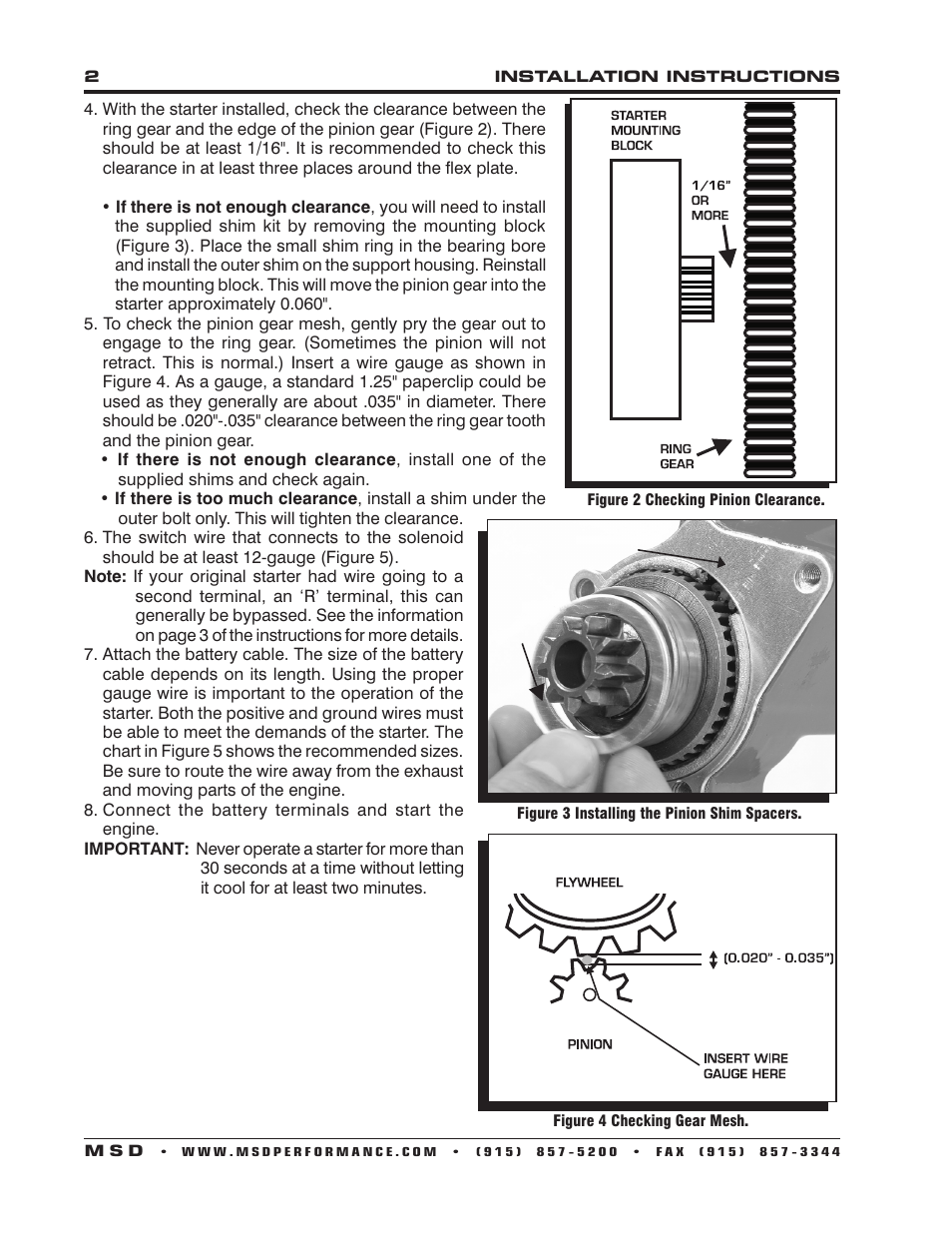 MSD 50952 Chevy High Speed DynaForce Starter Installation User Manual | Page 2 / 4