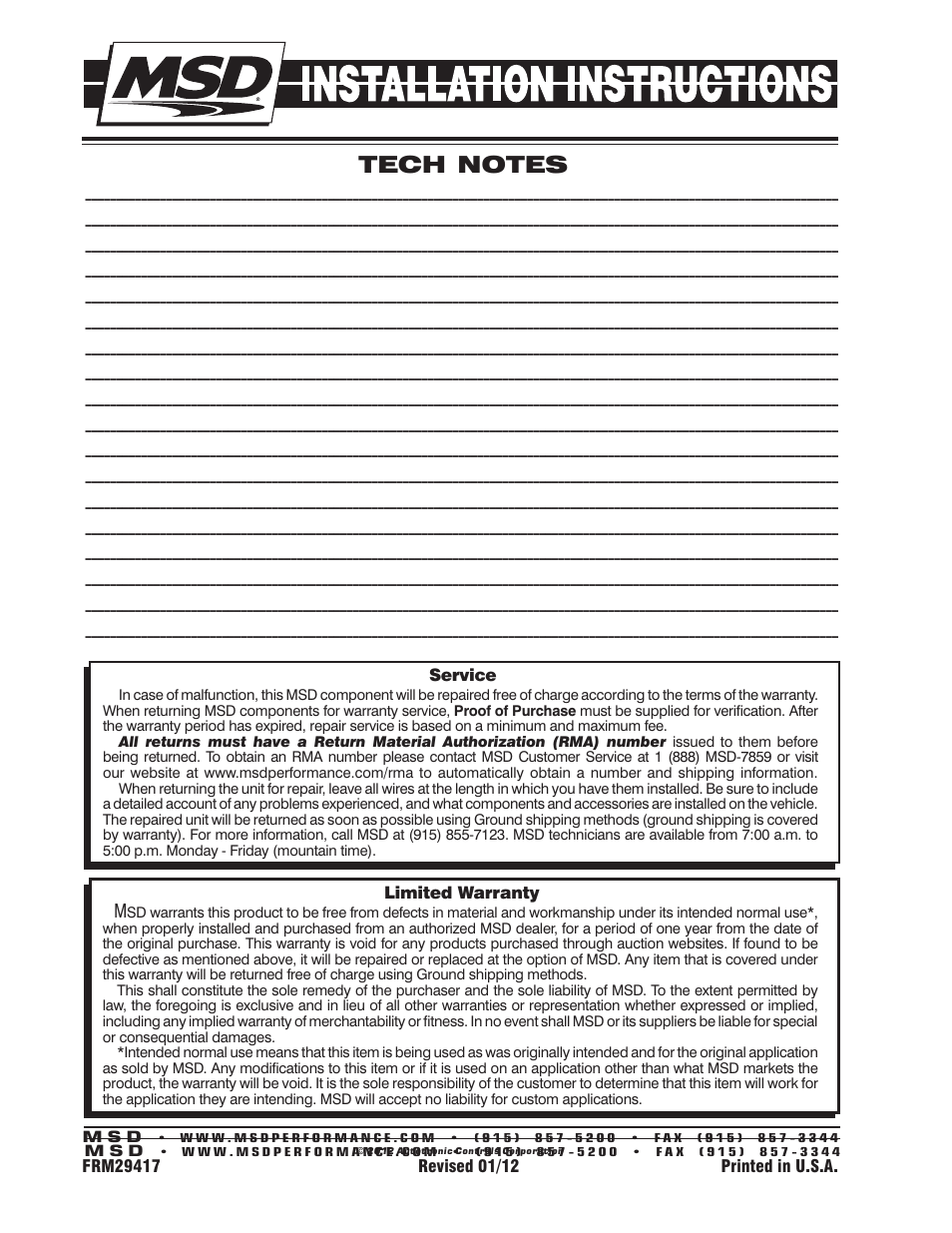 MSD 7530T Programmable Digital-7 Ignition Control Installation User Manual | Page 16 / 16