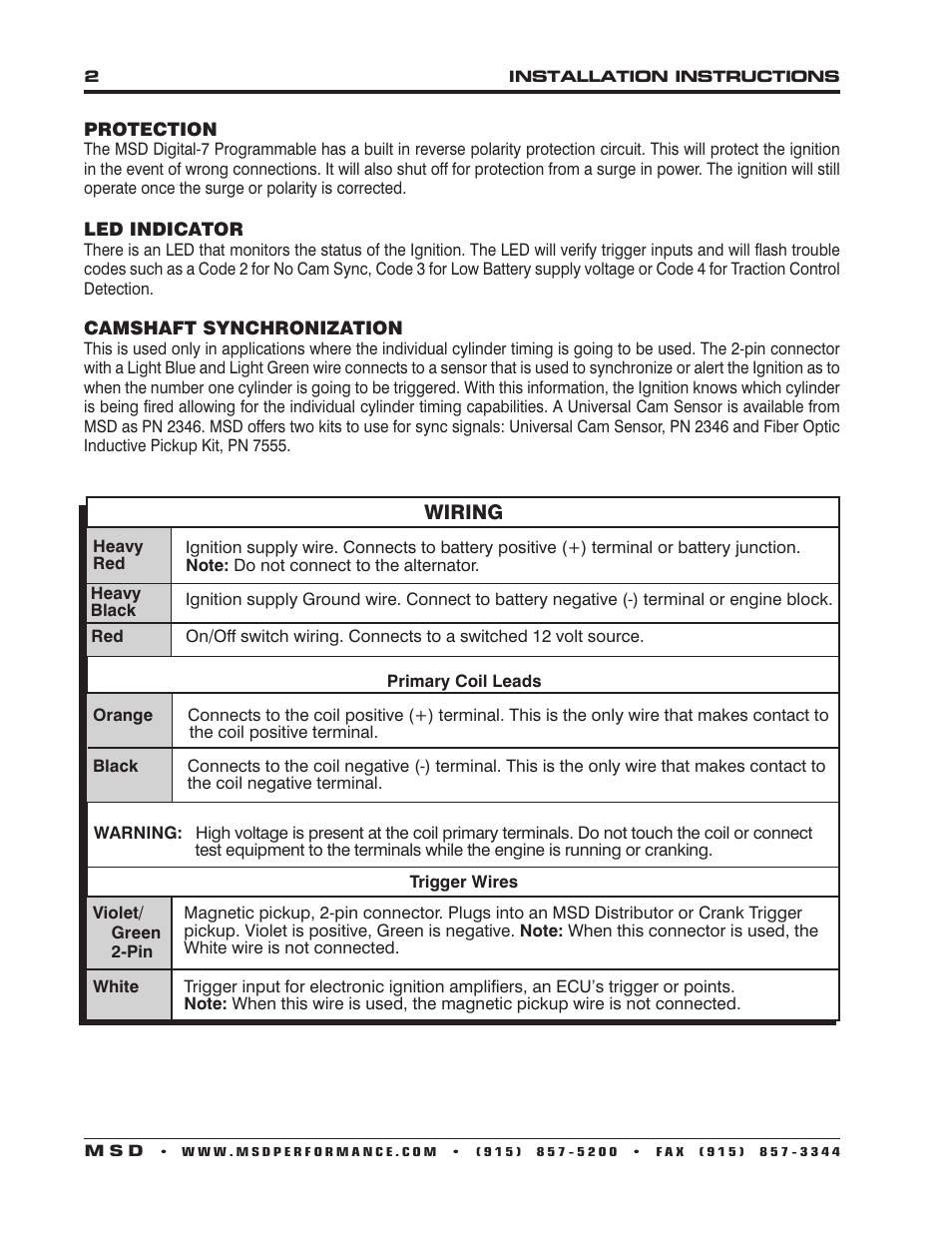 MSD 7530T Programmable Digital-7 Ignition Control Installation User Manual | Page 2 / 16