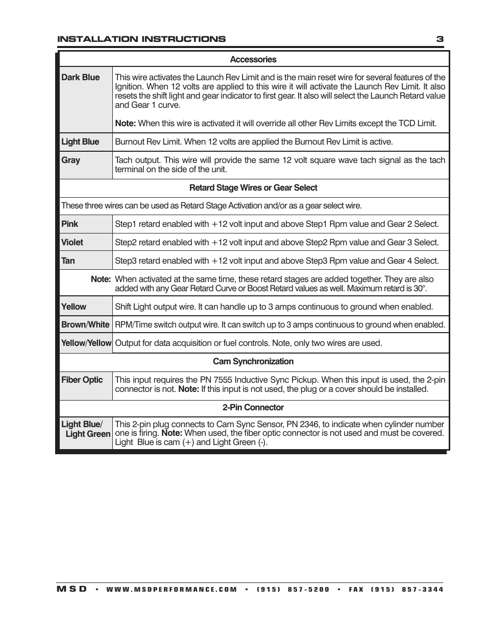 MSD 7530T Programmable Digital-7 Ignition Control Installation User Manual | Page 3 / 16