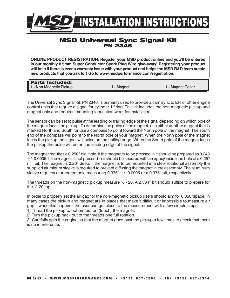 MSD 2346 Universal Sync Signal Kit Installation User Manual | 2 pages