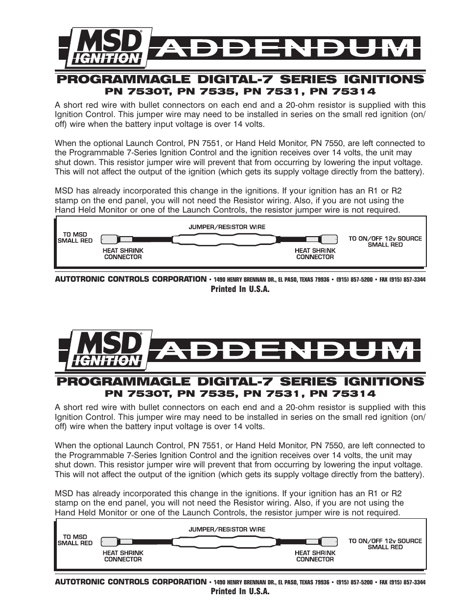 MSD 7530T Programmable Digital-7 Ignition Control User Manual | 1 page