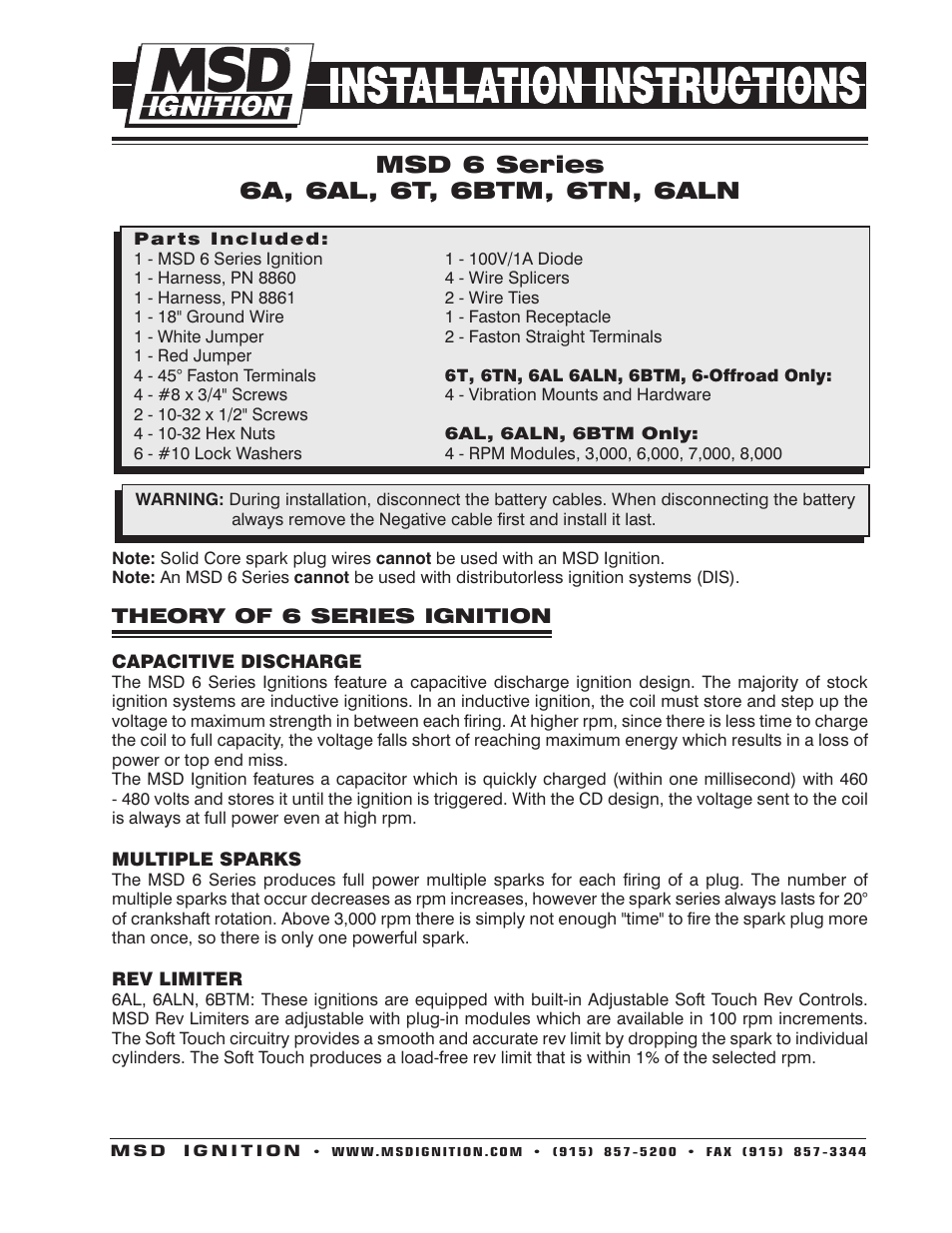 MSD 6430 6ALN Ignition Control Installation User Manual | 24 pages