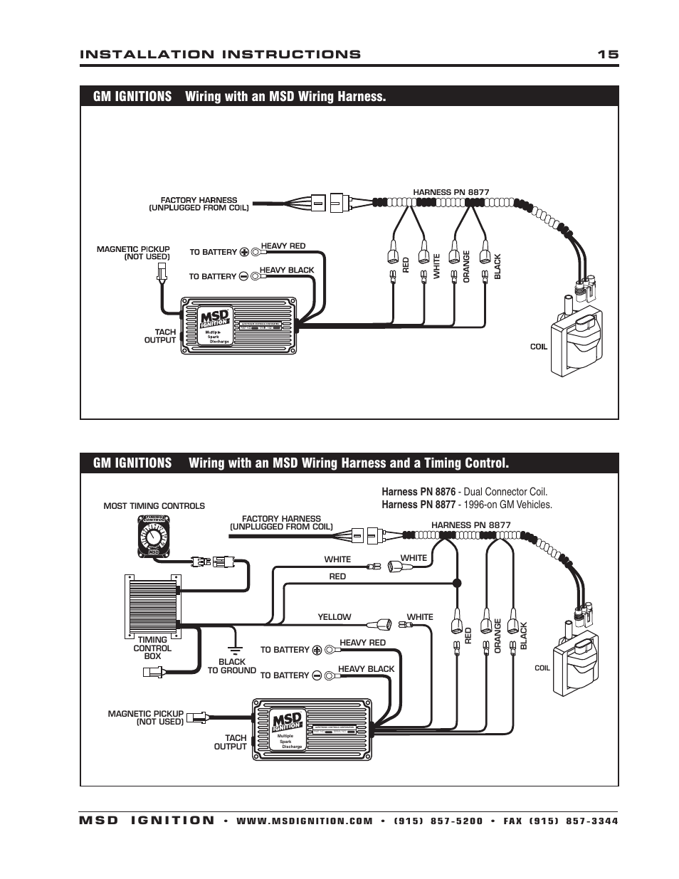 Gm ignitions wiring with an msd wiring harness | MSD 6430 6ALN Ignition Control Installation User Manual | Page 15 / 24