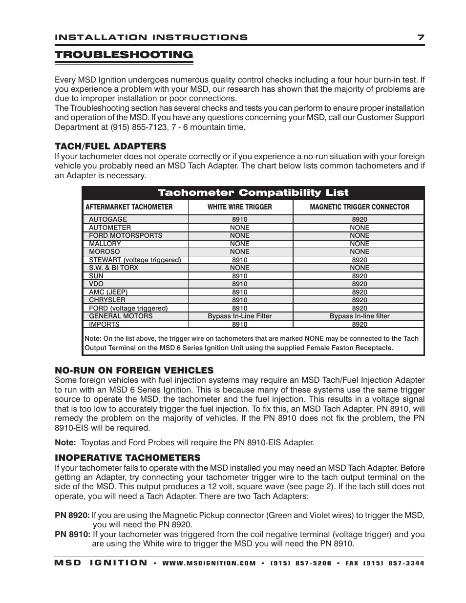 Troubleshooting | MSD 6430 6ALN Ignition Control Installation User Manual | Page 7 / 24