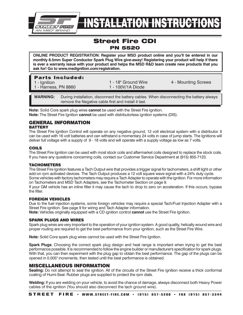 MSD 5520 Street Fire Ignition Control Installation User Manual | 12 pages