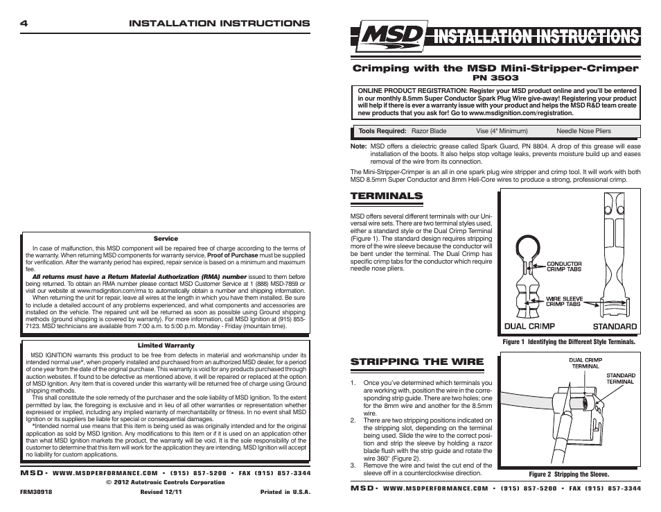 MSD 3503 Mini Stripper Crimper, 8.5mm Super Conductor Wire Installation User Manual | 2 pages