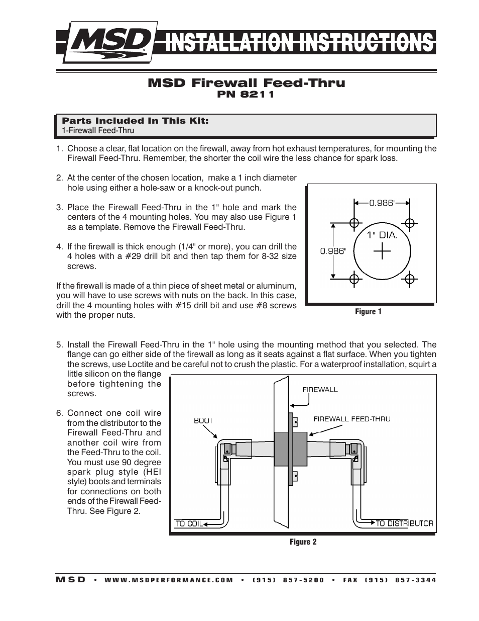 MSD 8211 Firewall Feed Thru, Red Installation User Manual | 2 pages