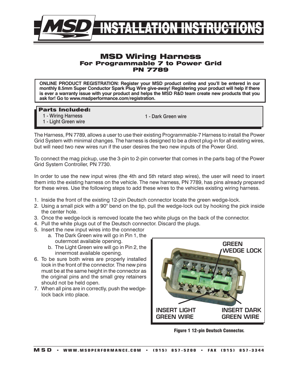 MSD 7789 Wiring Harness-Programmable 7 to Power Grid Installation User Manual | 2 pages