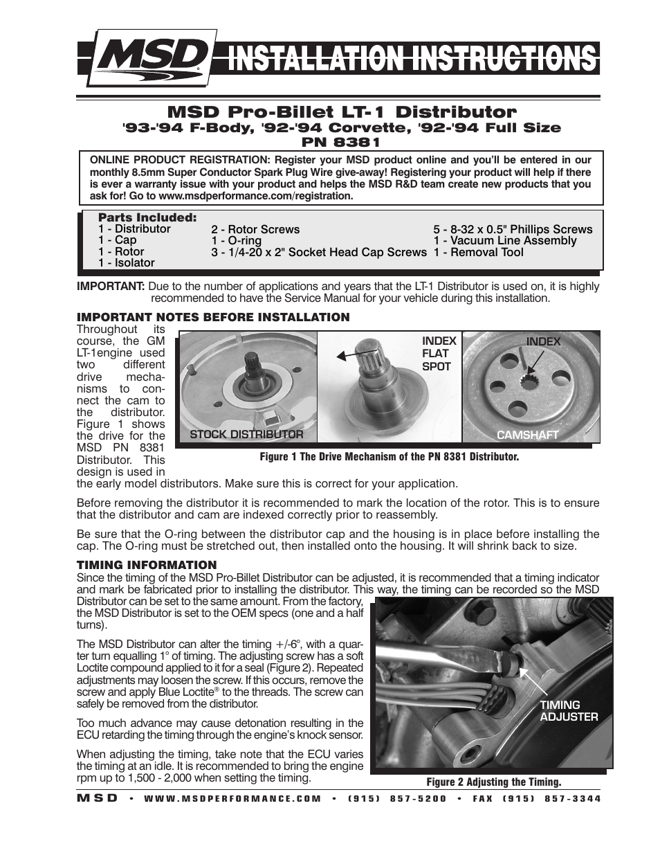 MSD 8381 GM LT-1 5.7L 93-94 Distributor Installation User Manual | 4 pages