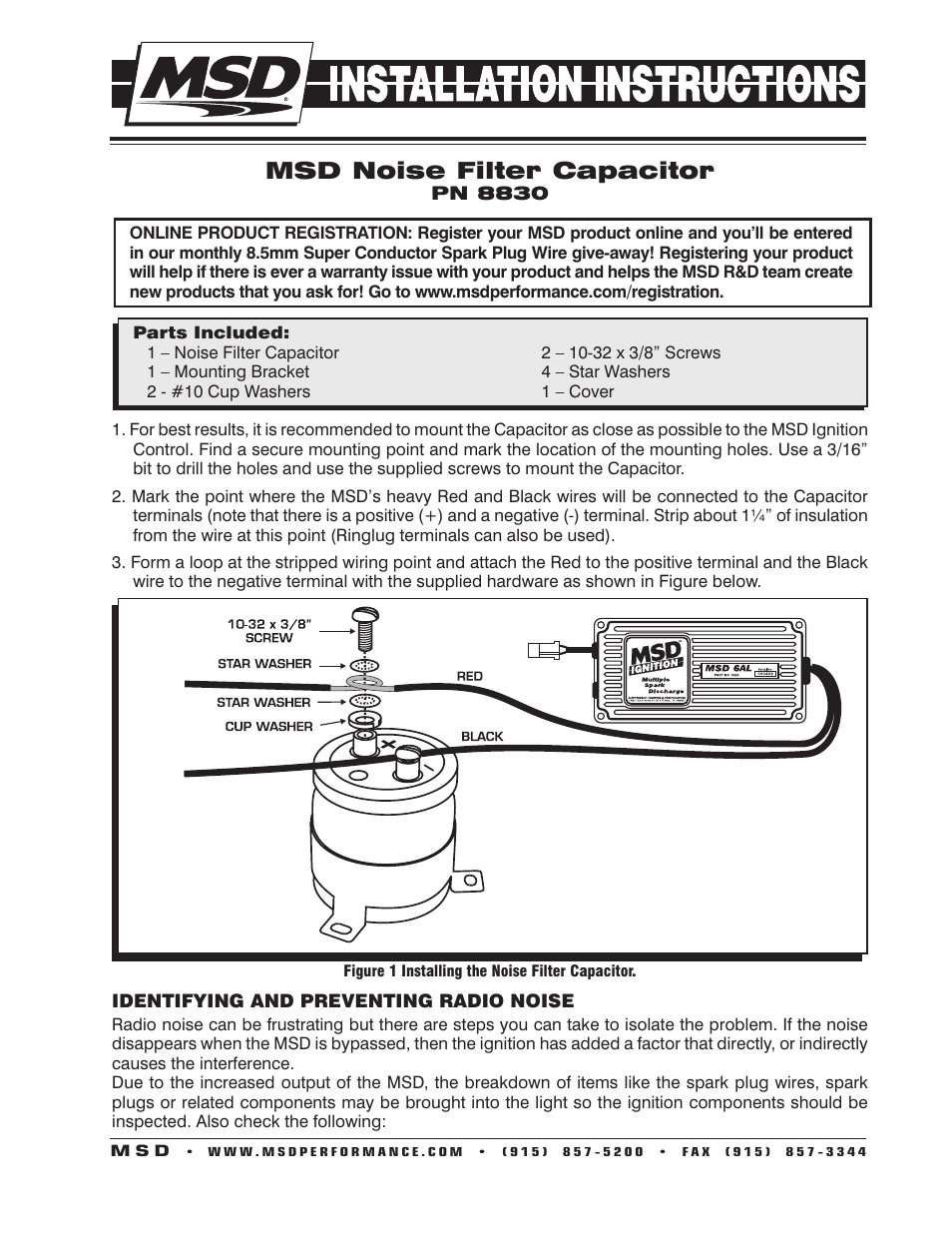MSD 8830 Noise Capacitor, 26 Kufd Installation User Manual | 2 pages