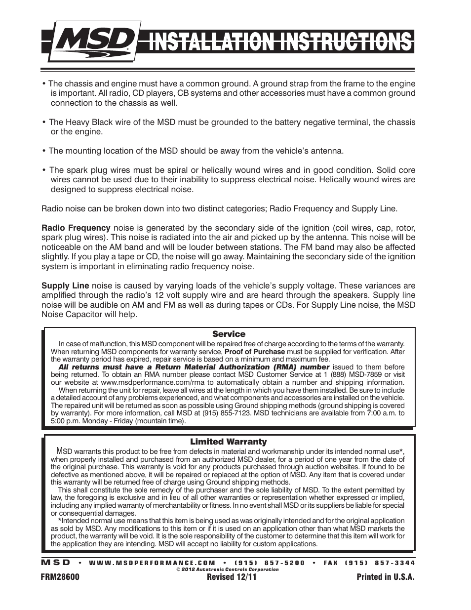 MSD 8830 Noise Capacitor, 26 Kufd Installation User Manual | Page 2 / 2
