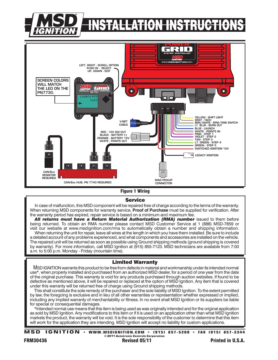 Limited warranty, Service | MSD 7751 Launch Control Module for Power Grid System Installation User Manual | Page 2 / 2